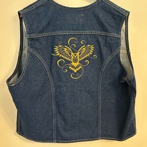 Wrangler Authentic‎ Western Denim Vest XXL Owl Embroidery Cowboy Rodeo Style